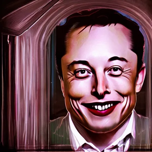 Image similar to photograph at night of elon musk smiling creepily through your bedrooms window, horror art,