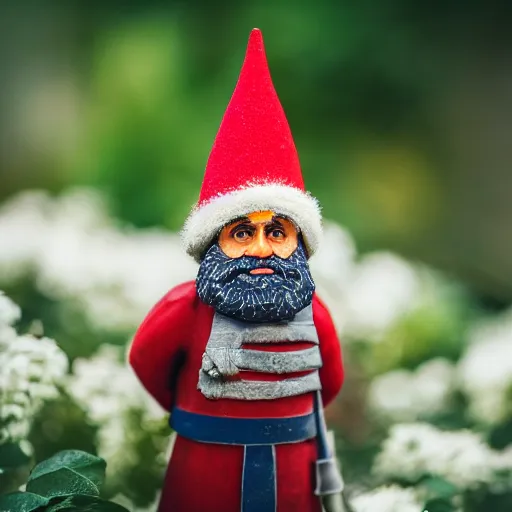 Prompt: A high-quality photo of Sajid Javid as a garden gnome, m.zuiko 75mm, f 1.8, 1/400, RAW, unedited, 8K, high quality,