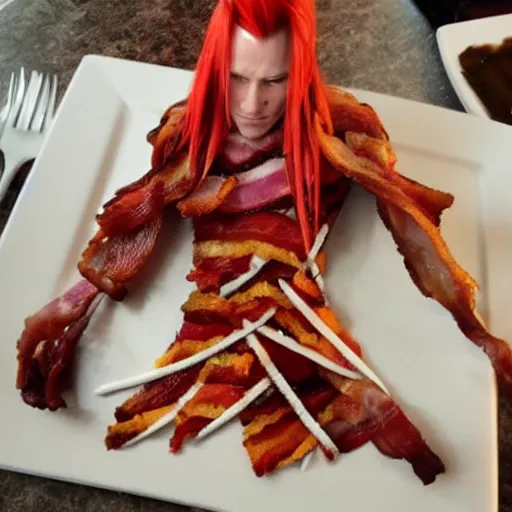 Prompt: sephiroth made out of crispy bacon