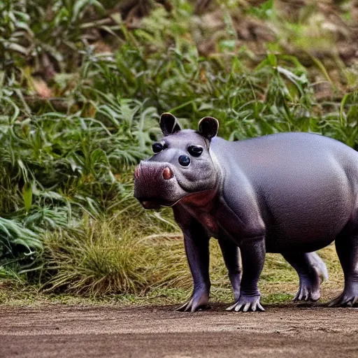 Prompt: photo of a hippopotamus raccoon hybrid