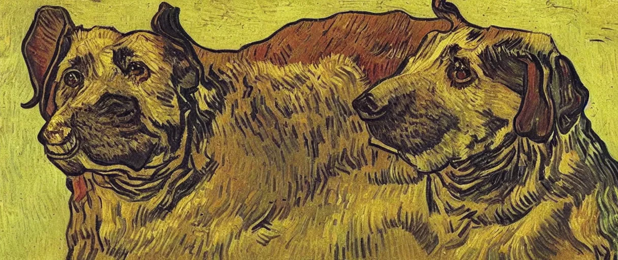 Image similar to studio portrait of a wizened old dog; extremely detailed; oil painting by Vincent Van Gogh