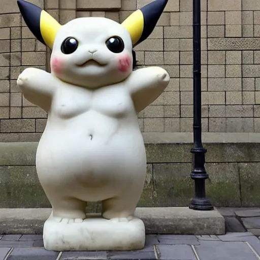 Image similar to a large marble statue that looks like pikachu, in London