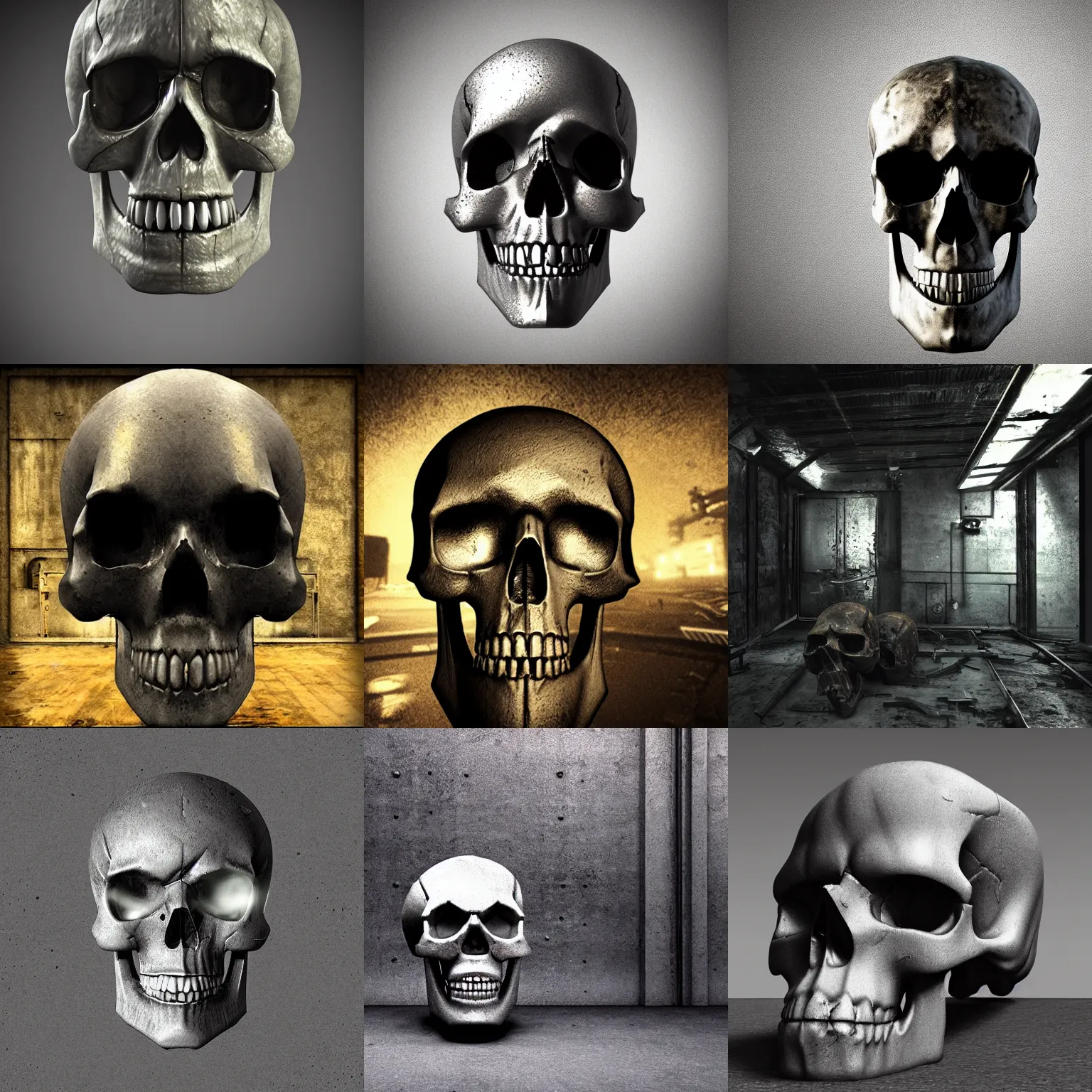 Prompt: skull, bust up, dark, gritty, astonishing, industrial, metallic surfaces, atmospheric light and fog, ray tracing enabled