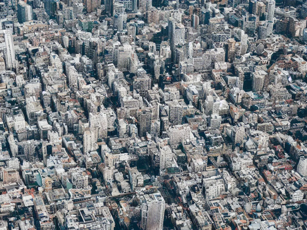 Image similar to drone view of a city, Brutalist concrete architecture, sharp focus,telephoto lens,digital art 4k