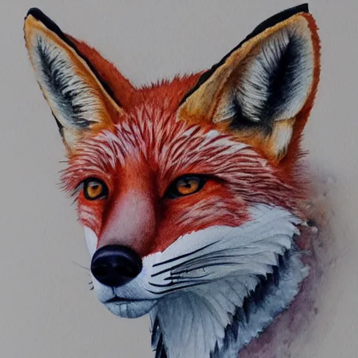 Image similar to water color on paper, foxy animatronic portrait, highly detailed, artstation, masterpiece, award - winning,