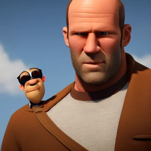 Prompt: jason statham as a pixar disney character from up 2 0 0 9 unreal engine octane render 3 d render photorealistic