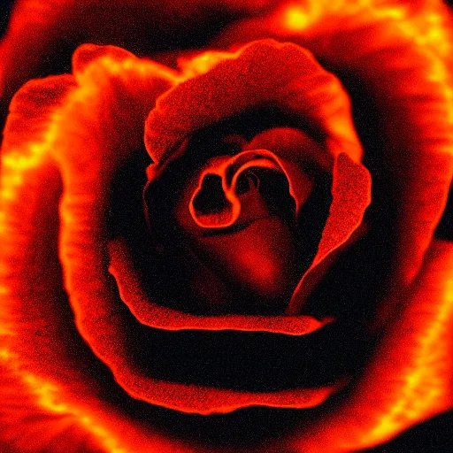 Image similar to award - winning macro of a beautiful black rose made of glowing molten magma