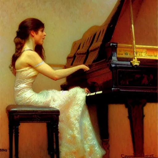 Image similar to cat, playing piano, painting by gaston bussiere, craig mullins, greg rutkowski, alphonse mucha