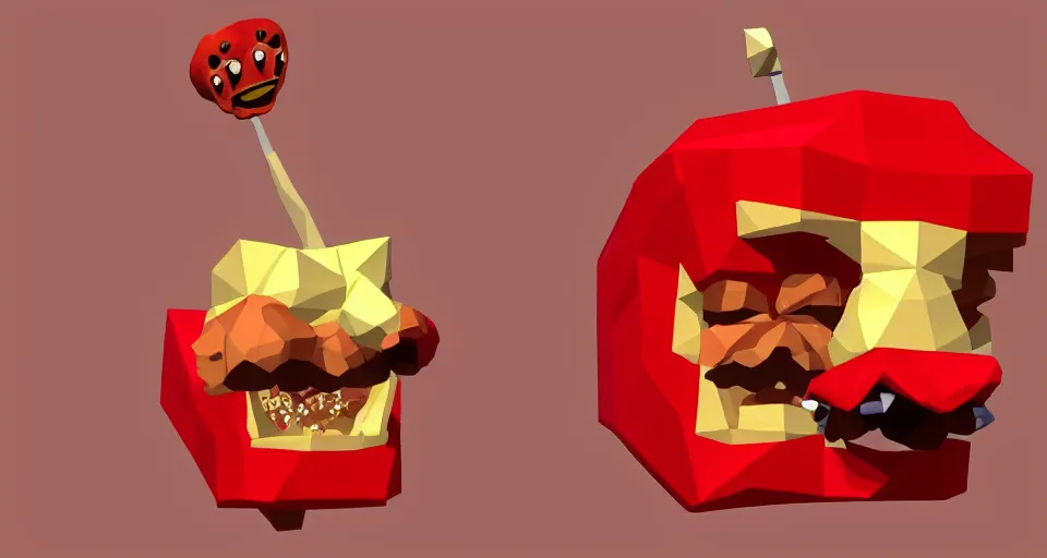 Prompt: Screenshot of a low-poly 3d version of Meatwad from Aqua Teen Hunger Force as a 3d NPC in the 3d videogame 'Super Mario 64' on the 'Nintendo-64' game console.