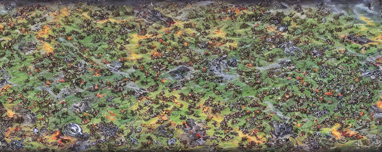 Prompt: childen's art of a battle field, detailed