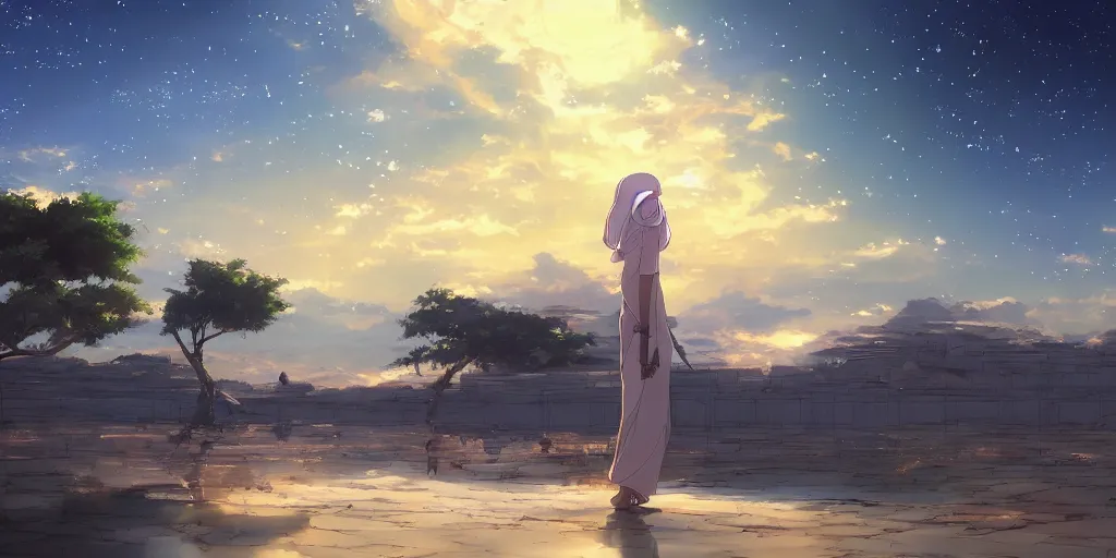 Image similar to arabian night landscape by makoto shinkai