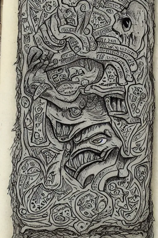 Image similar to disturbing pages from a hand drawn and written grimoire