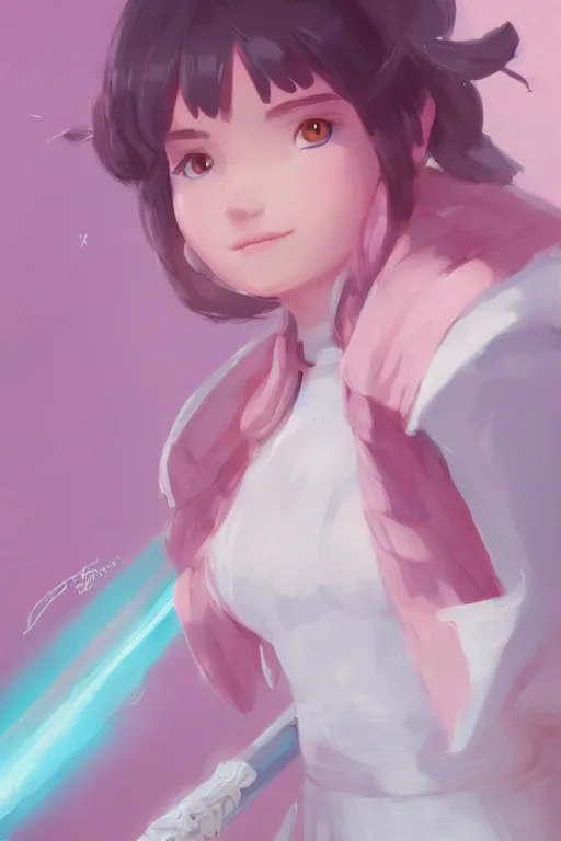 Image similar to portrait of a cute white mage girl with a staff in mage armor, soft, pink and blue, by atey ghailan and artgerm and and greg rutkowski, hyper realistic, trending on artstation