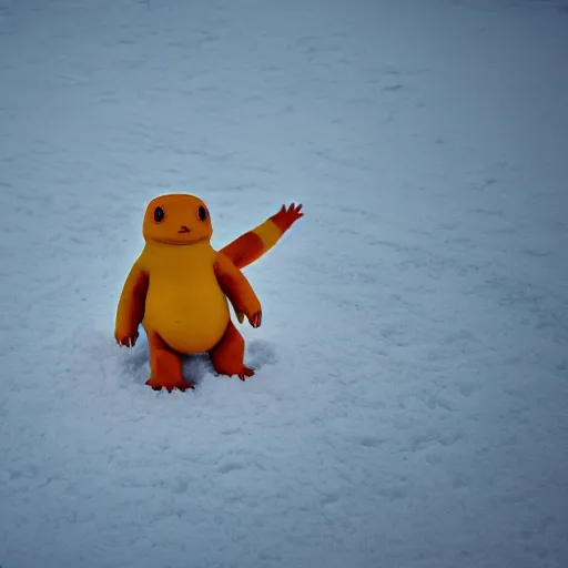 Image similar to charmander made of snow, photography