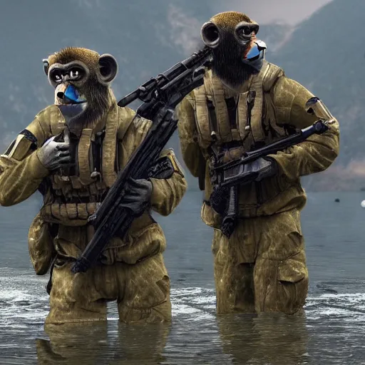 Image similar to monkey navy seals, 4 k, photorealistic, detailed