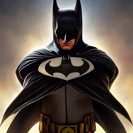 Prompt: Andy Samberg as Batman, digital art, trending on artstation, oil on canvas by J. C. Leyendecker and Edmund Blair Leighton and Charlie Bowater, octane render, cinematic