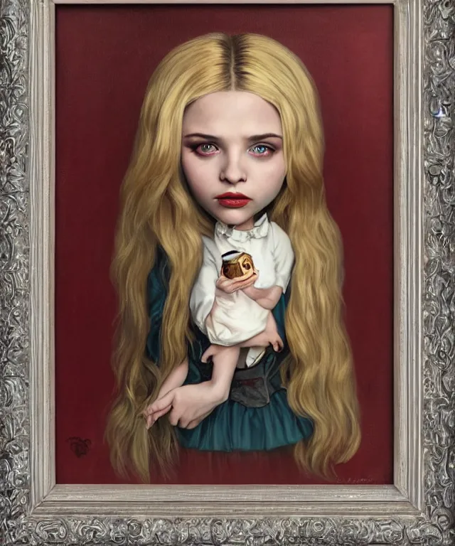 Image similar to portrait of Chloe Moretz in wonderland, lowbrow painting by Mark Ryden