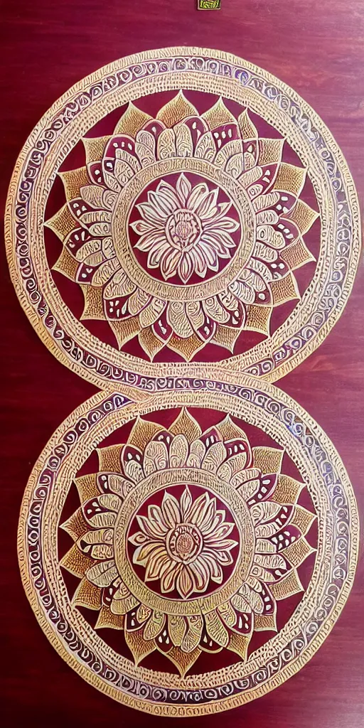 Image similar to a very intricate gaint lotus mandala half painted