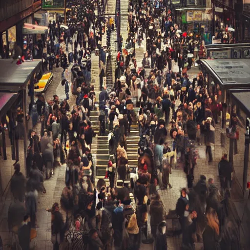 Image similar to [ crowded subway in new york city ] : : tilt - shift photography : : muted colors : : 8 k
