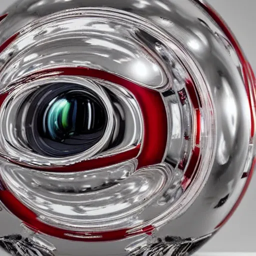 Prompt: chrome spheres on a red cube, panavision c series lens