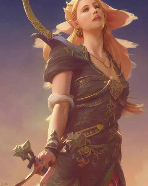 Image similar to zelda, full body photo, highly detailed, digital painting, artstation, concept art, smooth, sharp focus, illustration, art by artgerm and greg rutkowski and alphonse mucha