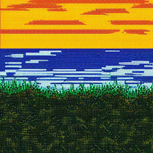 Prompt: The ocean at dusk from a grassy dune, pixel art, 8bit