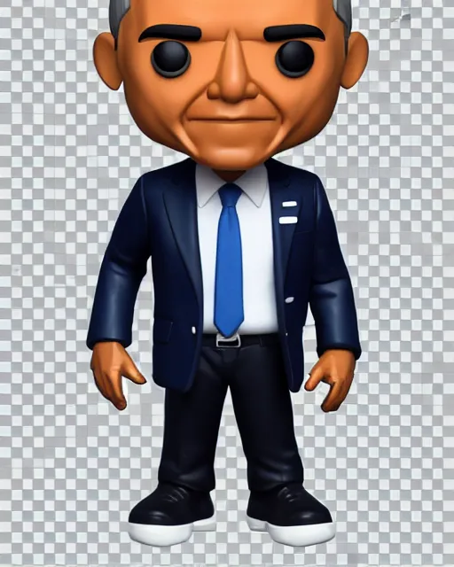 Image similar to full body 3d render of barack obama as a funko pop, studio lighting, white background, blender, trending on artstation, 8k, highly detailed