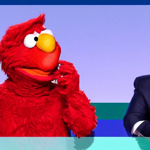 Prompt: Roman Reines hosting a late night talk show with Donald Trump and Elmo, during pride month, realistic photo