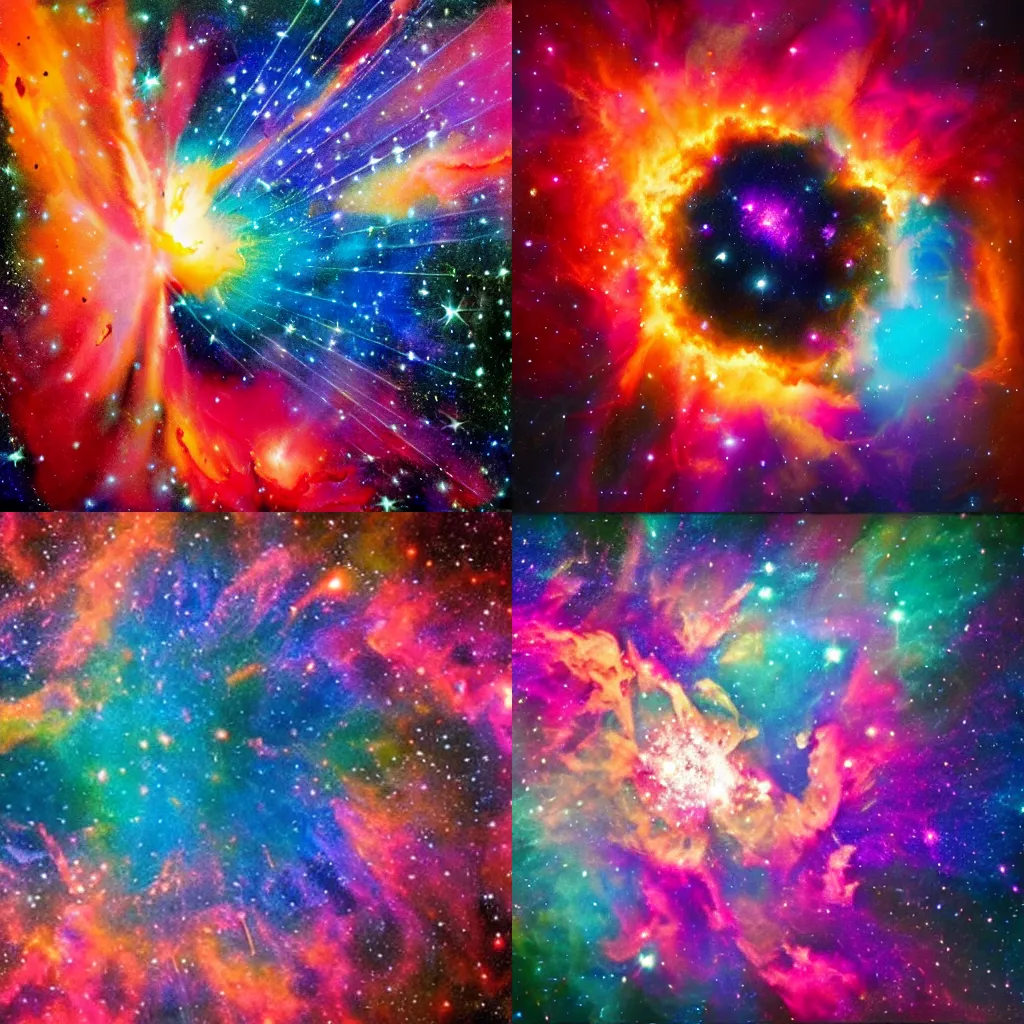 Prompt: A nebula exploding, colorful, Surrealism