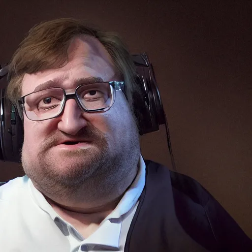 Prompt: Gabe Newell at E3 teasing Half Life-3, eal life, hyperrealistic, ultra realistic, realistic, highly detailed, epic, HD quality, 8k resolution, dramatic, dramatic lighting, dramatic angle