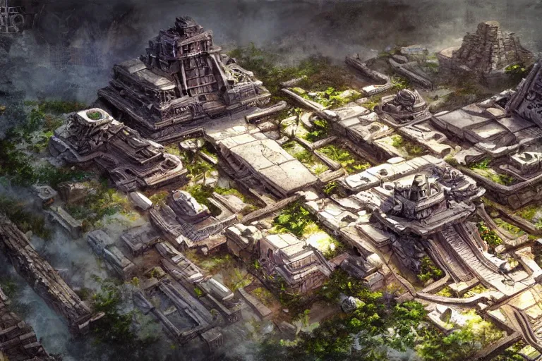 Prompt: A futuristic Maya city, ancient technology, very detailed, concept art, trending on art station