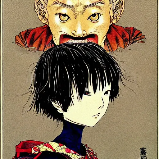 Prompt: prompt : portrait of scaveger painted in miyazaki color style drawn by katsuhiro otomo and takato yamamoto, inspired by fables, china doll face, smooth face feature, intricate oil painting, high detail, sharp high detail, manga and anime 2 0 0 0