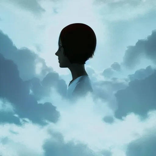 Image similar to portal to the clouds inside the silhouette of an ear, by ilya kuvshinov