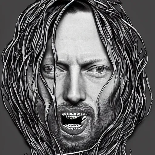 Prompt: thom yorke face made off spaghetti,