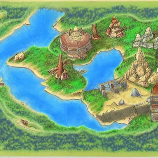 Prompt: a map of the land in the game, concept art by Ken Sugimori, featured on deviantart, regionalism, high resolution, ultra detailed, concept art