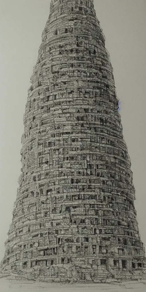 Prompt: line art of tower of babel pencil on paper