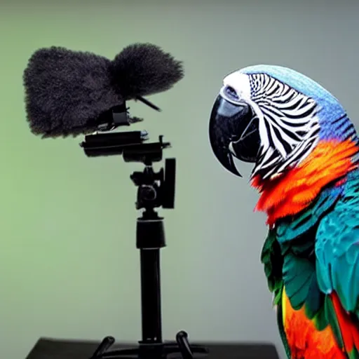 Image similar to a parrot giving a news cast on tv