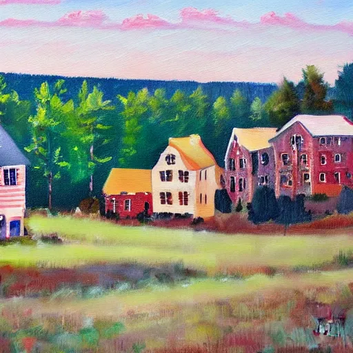 Image similar to a painting of new england town in the style of max mays