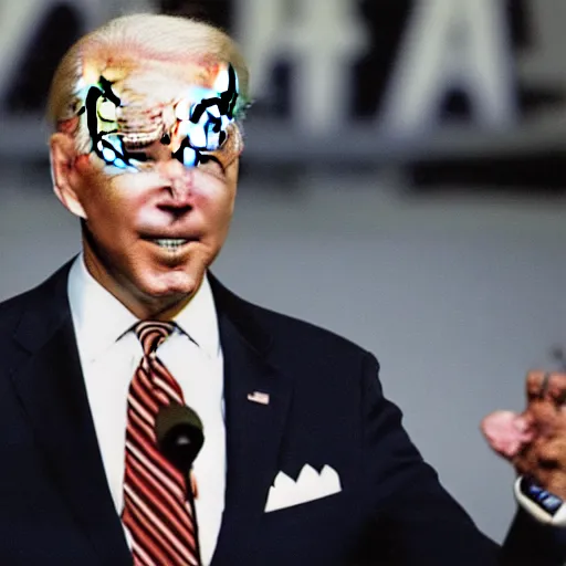 Image similar to a high quality realistic HD photograph of Joe Biden extremely high, intoxicated, tripping on LSD