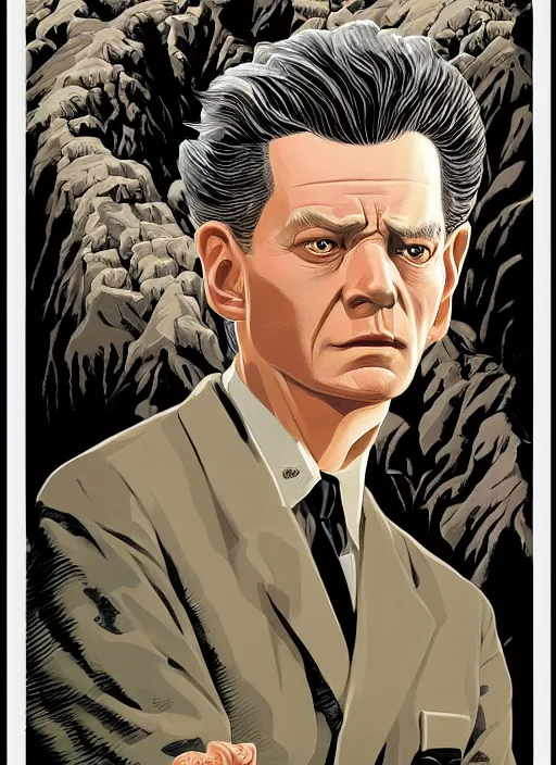 Image similar to Twin Peaks movie poster artwork by Michael Whelan and Tomer Hanuka, Rendering of Eraserhead, from a scene from Twin Peaks, clean, full of detail, Matte painting, trending on artstation and unreal engine
