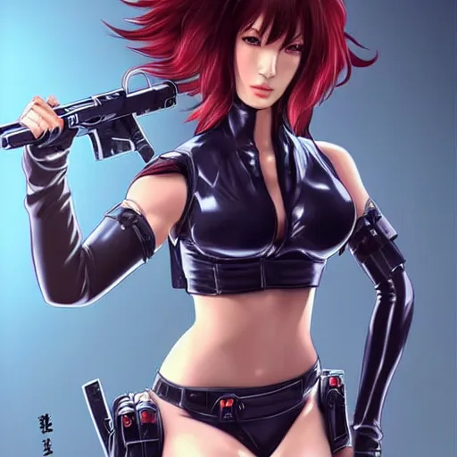 Image similar to concept art illustration of young japanese christina hendricks natalie portman as lara croft motoko kusanagi anime protagonist, wearing tokyo harajuke street fashion combat warrior fantasy bikini, intricate, elegant, art by artgerm and rosstran, masamune shirow
