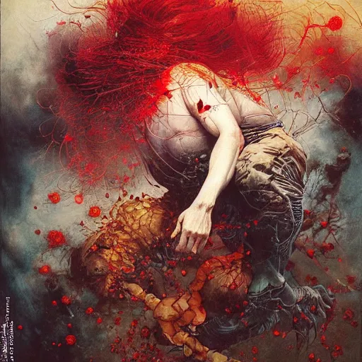 Image similar to UHD God playing Russian roulette, by Ayami Kojima, Amano, Karol Bak, Mark Brooks, tonalism, rich deep colors. Beksinski painting, art by Adrian Ghenie and Gerhard Richter. art by Takato Yamamoto. masterpiece