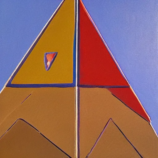 Prompt: oil on canvas, oldschool 8 0 s pyramid!!! triangular!!! cardboard!!! soviet ussr milk pack, blue, red, white, in game pathologic 2, unreal engine,