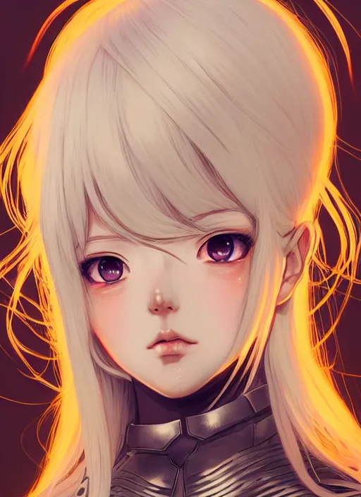 Image similar to portrait Anime girl in bikini armor, cute-fine-face, white-hair pretty face, realistic shaded Perfect face, fine details. Anime. realistic shaded lighting by Ilya Kuvshinov and ((((Gustav Klimt))))