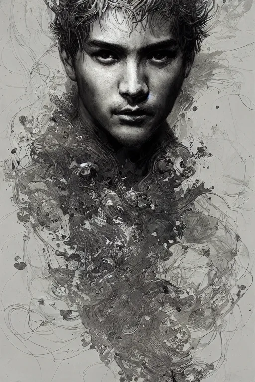 Image similar to portrait of a cosmos in human form, pen and ink, intricate line drawings, by craig mullins, ruan jia, kentaro miura, greg rutkowski