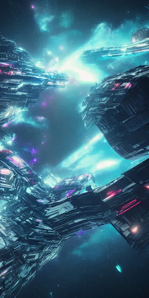 Image similar to interdimensional space cruiser zooming through an asteroid field, epic scale, psychedelic glitch art, trending on art station, photoreal, 8k, octane render