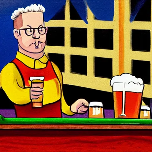 Image similar to A pint of beer sitting on a bar as painted by Matt Bors