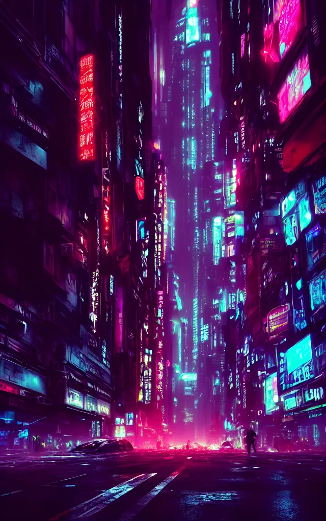 Image similar to concept art of a magnificent dark neon futuristic cyberpunk city bustling street at night cyberart by liam wong in the film akira rendered in octane, 3 d render, trending on cgsociety, blender 3 d