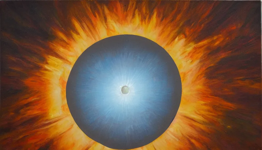 Image similar to the sun seen from earth with a hexagon in between, oil painting