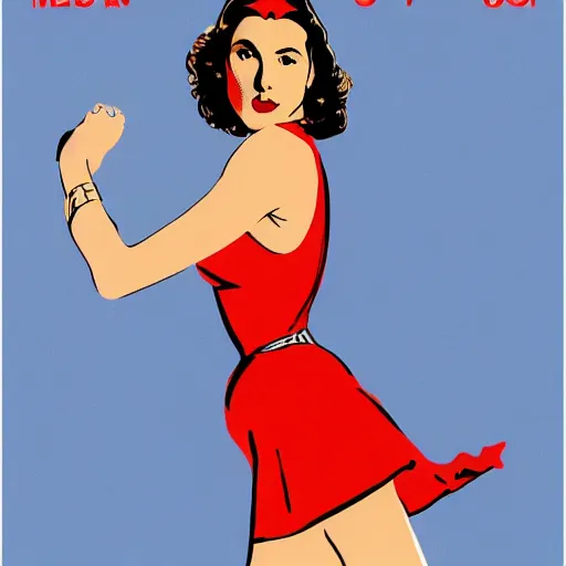 Image similar to full body portrait of gal gadot in the style of bill medcalf, retro, 1 9 5 0, 4 k, detailed, screen print